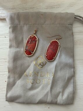 Kendra Scott Rose Gold with Dark Orange Stone Drop Earrings